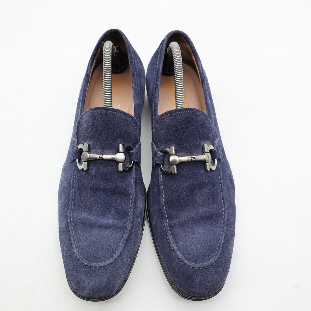 Salvatore Ferragamo Flori 2 Men's 9 EE Blue Suede Loafer Slip On Dress Shoes